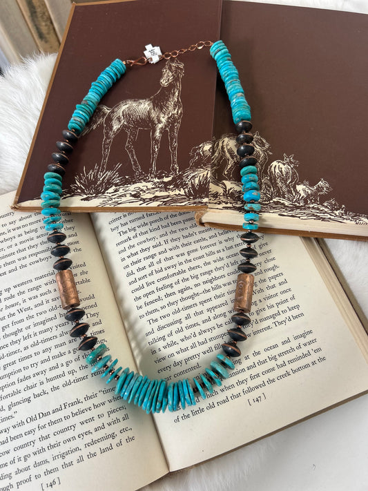 Copper and Mountain Turquoise Necklace 24"