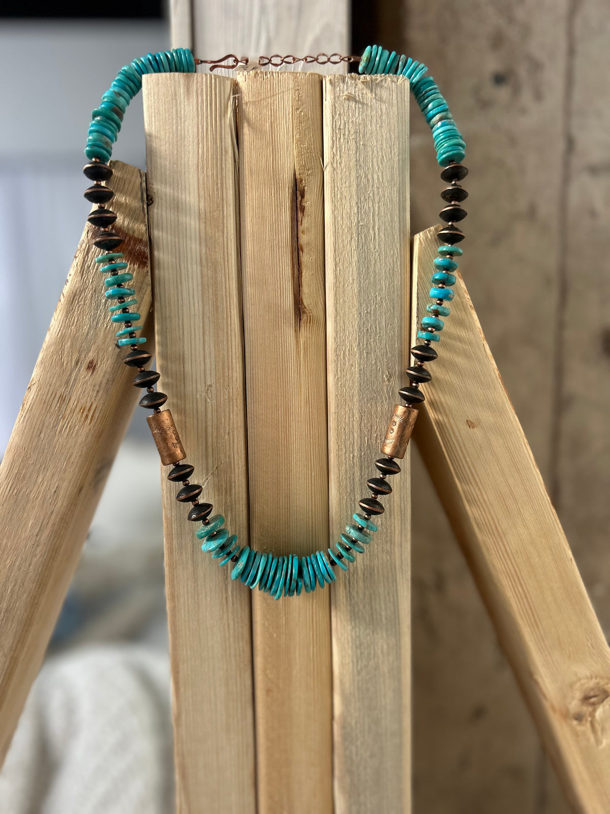 Copper and Mountain Turquoise Necklace 24"