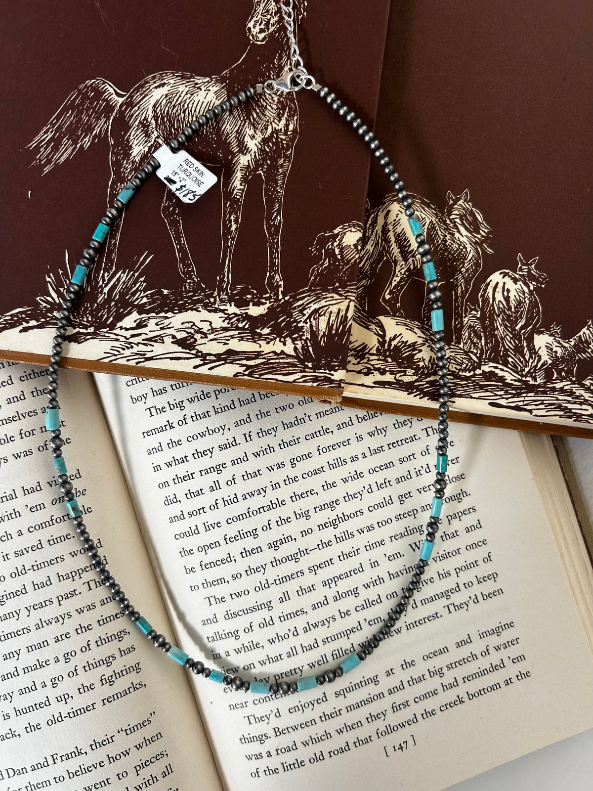 Red Skin Turquoise Necklace 16"+2" Ext.