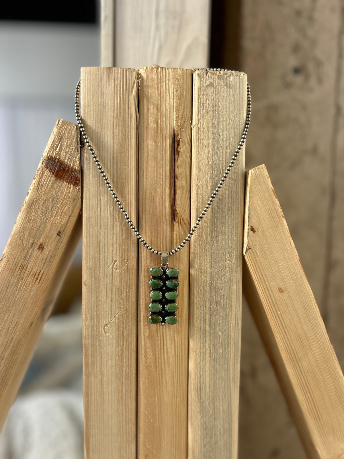 Green Turquoise Pendant Necklace 3mm 16"
